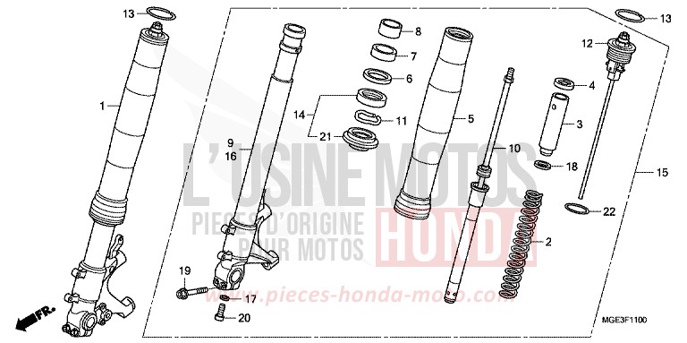 FOURCHETTE AVANT de VFR1200F Méca CANDY PROMINENCE RED (R342) de 2010